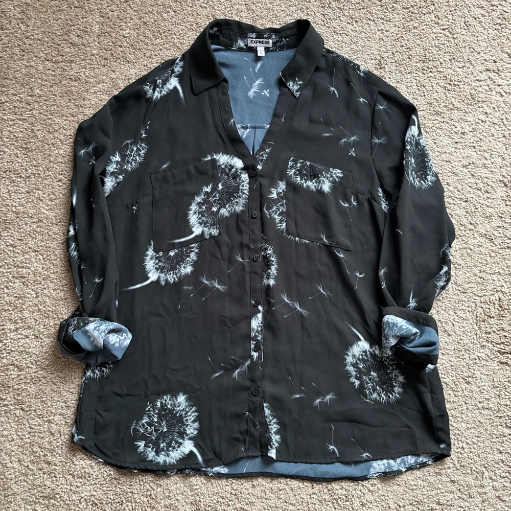 Express Black Dandelion Button-Up Blouse